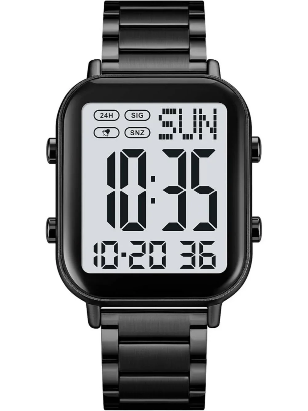 Unisex Black White Analog Stainless Steel Waterproof Electronic Digital Watch
